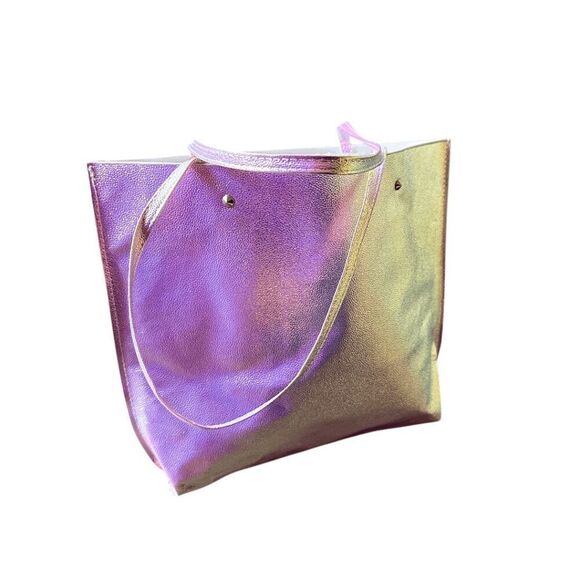 Brand New Reusable Iridescent Holographic PU Shopper Tote Bag with Dual Handles - Picture 2 of 3